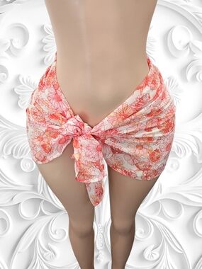 Shade & Shore Coral and Pink Floral Tie-Waist Swim Sarong
